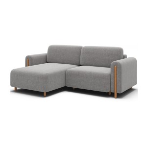 Canapé d’angle convertible ARVESSA gris clair bouclette – Angle gauche avec coffre 