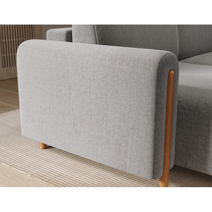 Canapé d’angle convertible ARVESSA gris clair bouclette – Angle gauche avec coffre 