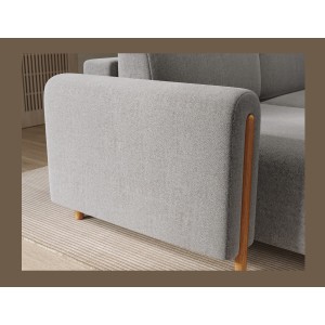 Canapé d’angle convertible ARVESSA gris clair bouclette – Angle gauche avec coffre 