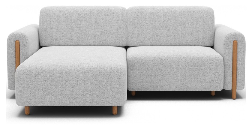Canapé d’angle convertible ARVESSA blanc alpin chenille – Angle gauche avec coffre 