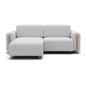 Canapé d’angle convertible ARVESSA blanc alpin chenille – Angle gauche avec coffre 