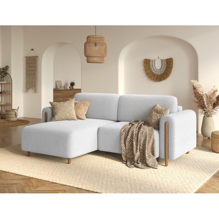 Canapé d’angle convertible ARVESSA blanc alpin chenille – Angle gauche avec coffre 