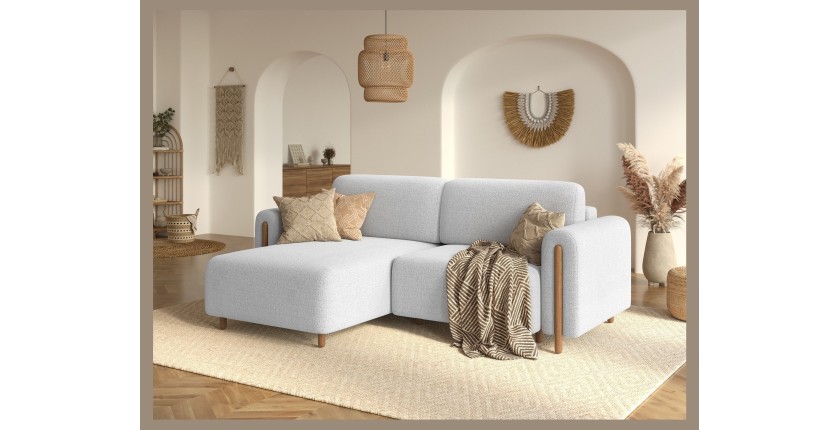 Canapé d’angle convertible ARVESSA blanc alpin chenille – Angle gauche avec coffre 