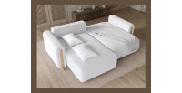 Canapé d’angle convertible ARVESSA blanc alpin chenille – Angle gauche avec coffre 