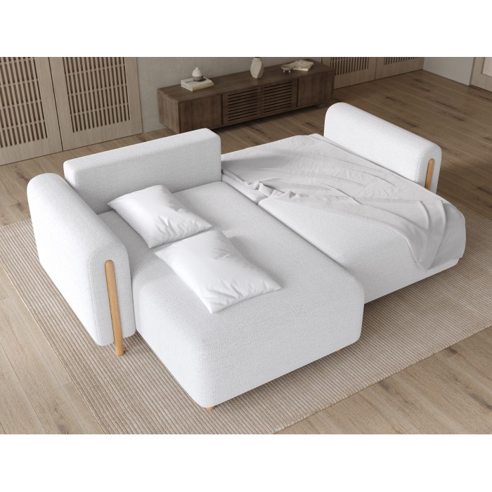 Canapé d’angle convertible ARVESSA blanc alpin chenille – Angle gauche avec coffre 