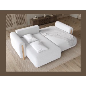 Canapé d’angle convertible ARVESSA blanc alpin chenille – Angle gauche avec coffre 