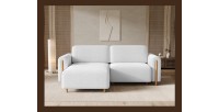 Canapé d’angle convertible ARVESSA blanc alpin chenille – Angle gauche avec coffre 