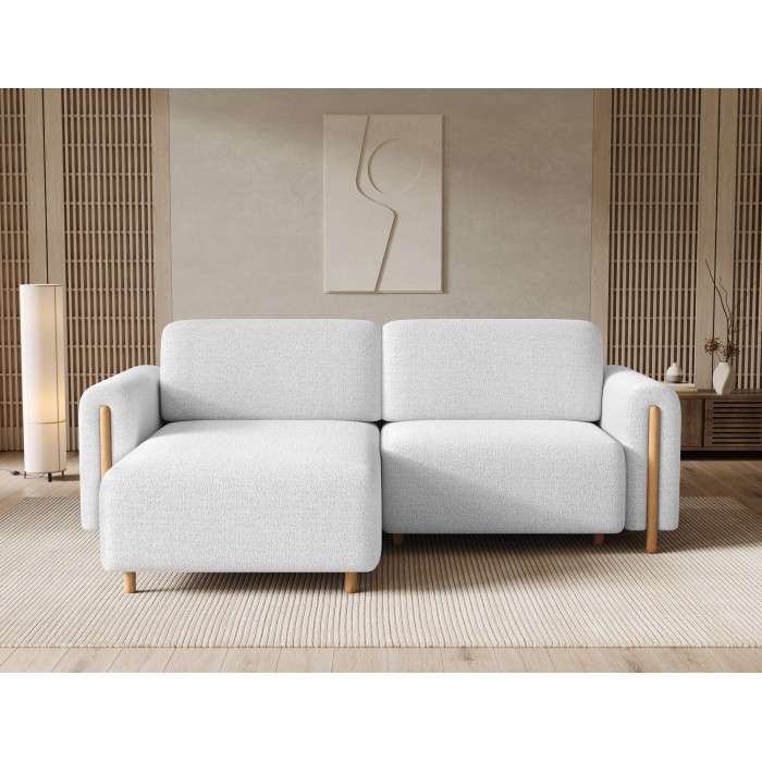 Canapé d’angle convertible ARVESSA blanc alpin chenille – Angle gauche avec coffre 
