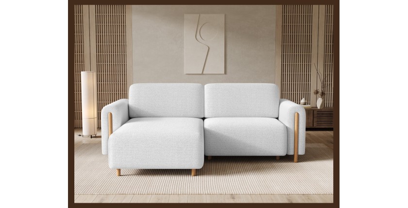 Canapé d’angle convertible ARVESSA blanc alpin chenille – Angle gauche avec coffre 