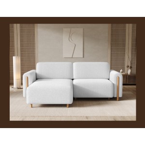 Canapé d’angle convertible ARVESSA blanc alpin chenille – Angle gauche avec coffre 