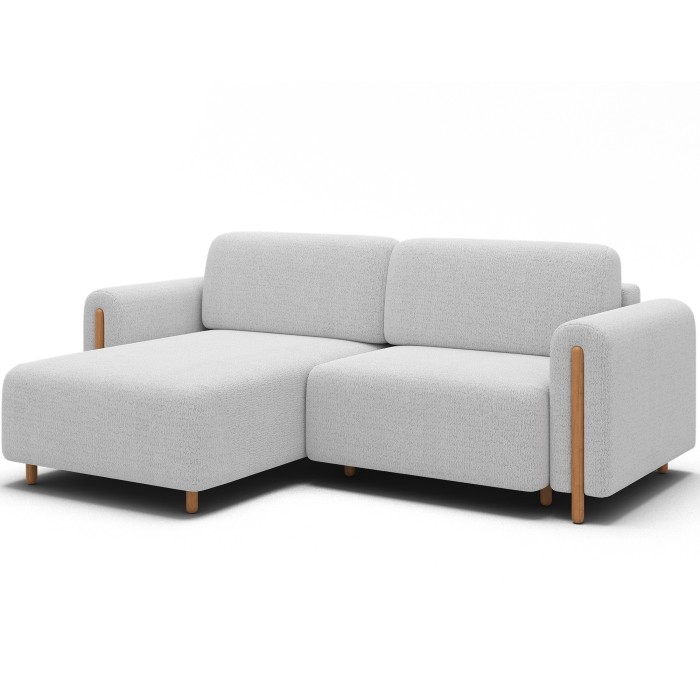Canapé d’angle convertible ARVESSA blanc alpin chenille – Angle gauche avec coffre 
