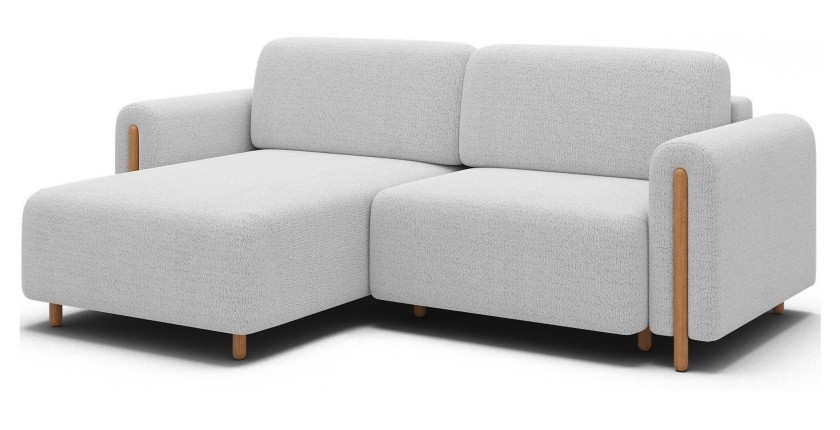 Canapé d’angle convertible ARVESSA blanc alpin chenille – Angle gauche avec coffre 