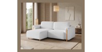 Canapé d’angle convertible ARVESSA blanc alpin chenille – Angle gauche avec coffre 
