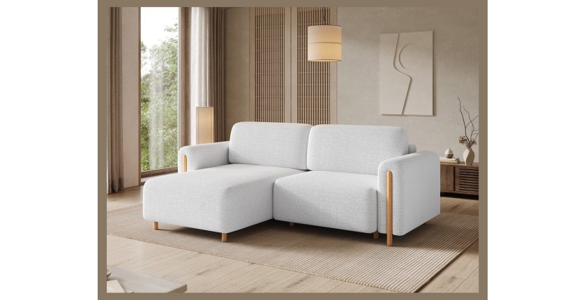 Canapé d’angle convertible ARVESSA blanc alpin chenille – Angle gauche avec coffre 