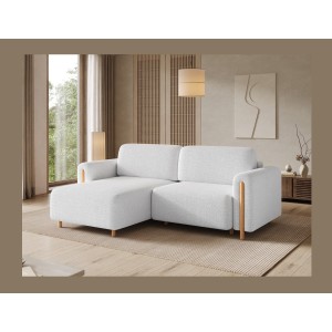 Canapé d’angle convertible ARVESSA blanc alpin chenille – Angle gauche avec coffre 