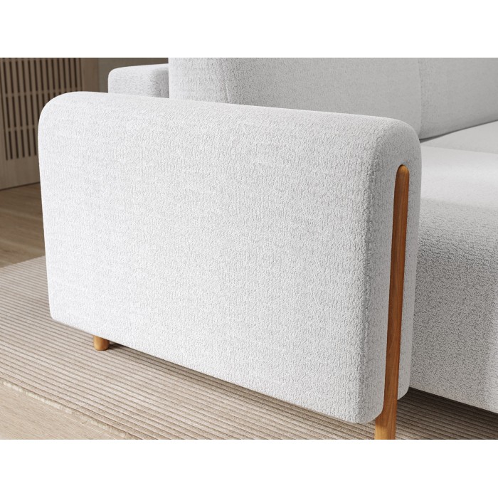 Canapé d’angle convertible ARVESSA blanc alpin chenille – Angle gauche avec coffre 