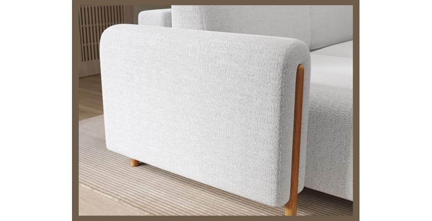 Canapé d’angle convertible ARVESSA blanc alpin chenille – Angle gauche avec coffre 