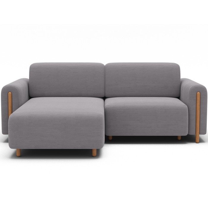 Canapé d’angle convertible ARVESSA gris clair velours côtelé – Angle gauche 