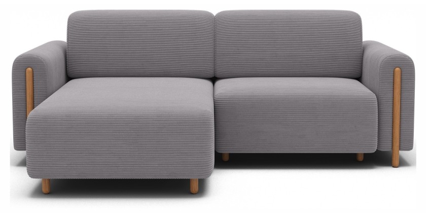 Canapé d’angle convertible ARVESSA gris clair velours côtelé – Angle gauche 