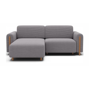 Canapé d’angle convertible ARVESSA gris clair velours côtelé – Angle gauche 