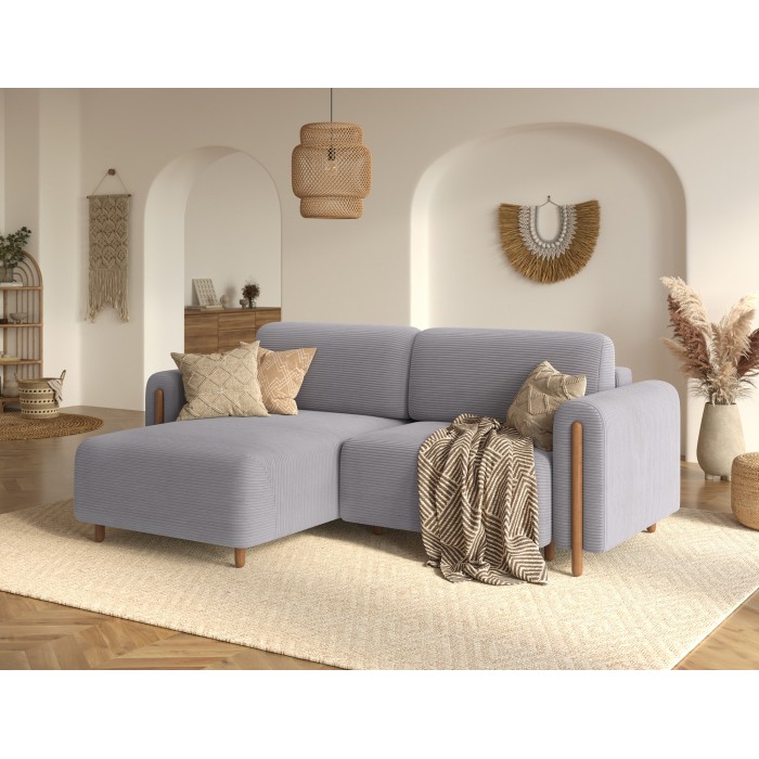 Canapé d’angle convertible ARVESSA gris clair velours côtelé – Angle gauche 