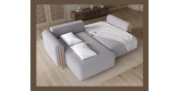 Canapé d’angle convertible ARVESSA gris clair velours côtelé – Angle gauche 