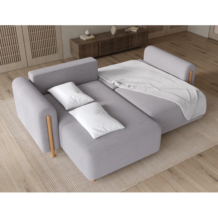 Canapé d’angle convertible ARVESSA gris clair velours côtelé – Angle gauche 