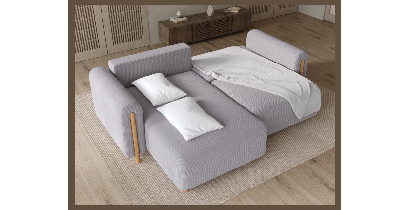 Canapé d’angle convertible ARVESSA gris clair velours côtelé – Angle gauche 