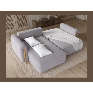Canapé d’angle convertible ARVESSA gris clair velours côtelé – Angle gauche 
