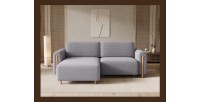 Canapé d’angle convertible ARVESSA gris clair velours côtelé – Angle gauche 