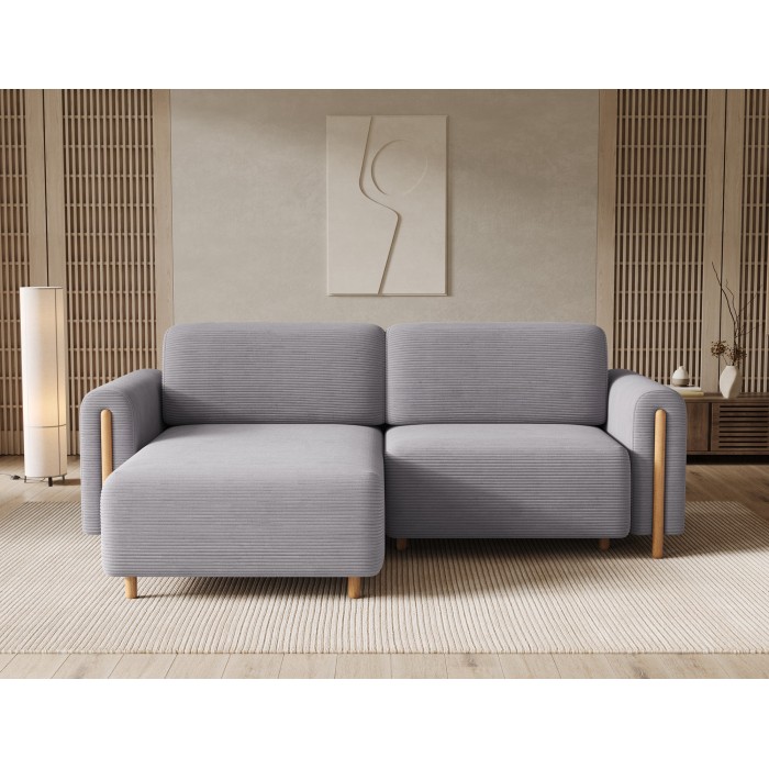 Canapé d’angle convertible ARVESSA gris clair velours côtelé – Angle gauche 