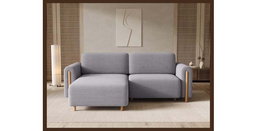 Canapé d’angle convertible ARVESSA gris clair velours côtelé – Angle gauche 