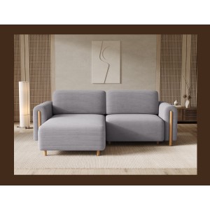 Canapé d’angle convertible ARVESSA gris clair velours côtelé – Angle gauche 