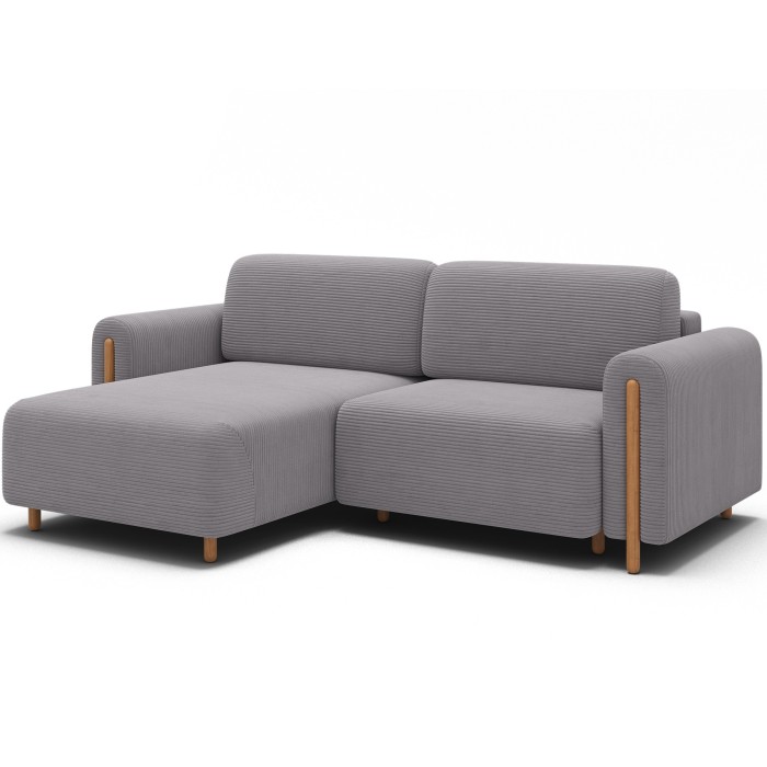 Canapé d’angle convertible ARVESSA gris clair velours côtelé – Angle gauche 