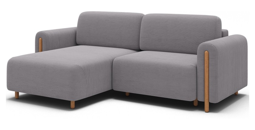 Canapé d’angle convertible ARVESSA gris clair velours côtelé – Angle gauche 