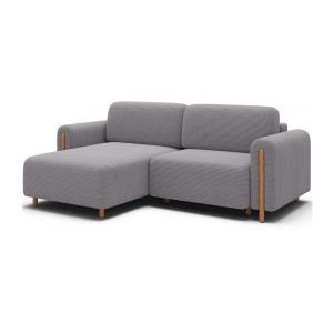 Canapé d’angle convertible ARVESSA gris clair velours côtelé – Angle gauche 