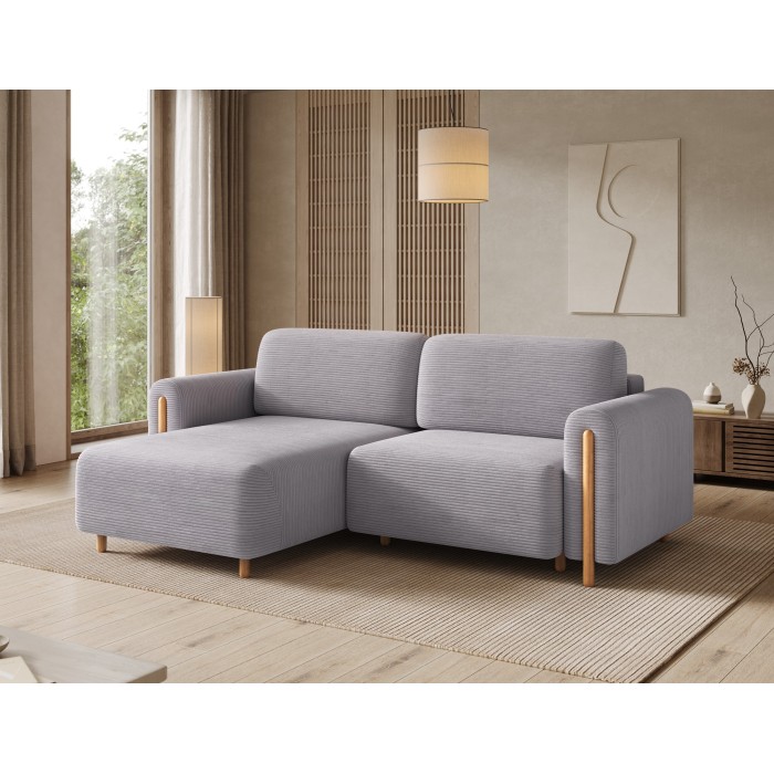 Canapé d’angle convertible ARVESSA gris clair velours côtelé – Angle gauche 