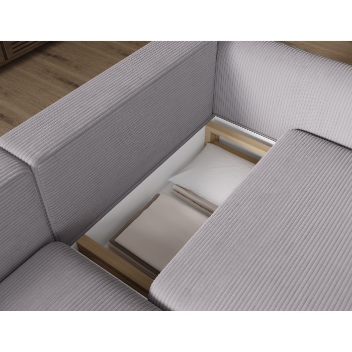 Canapé d’angle convertible ARVESSA gris clair velours côtelé – Angle gauche 