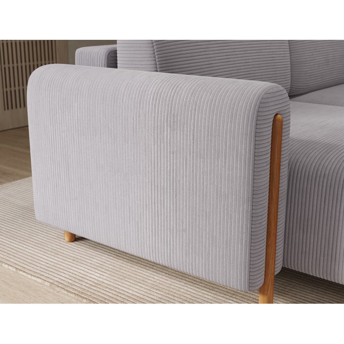Canapé d’angle convertible ARVESSA gris clair velours côtelé – Angle gauche 