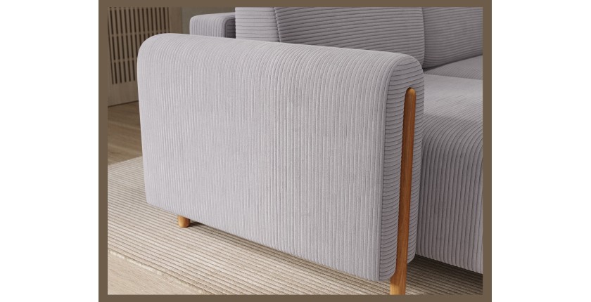 Canapé d’angle convertible ARVESSA gris clair velours côtelé – Angle gauche 