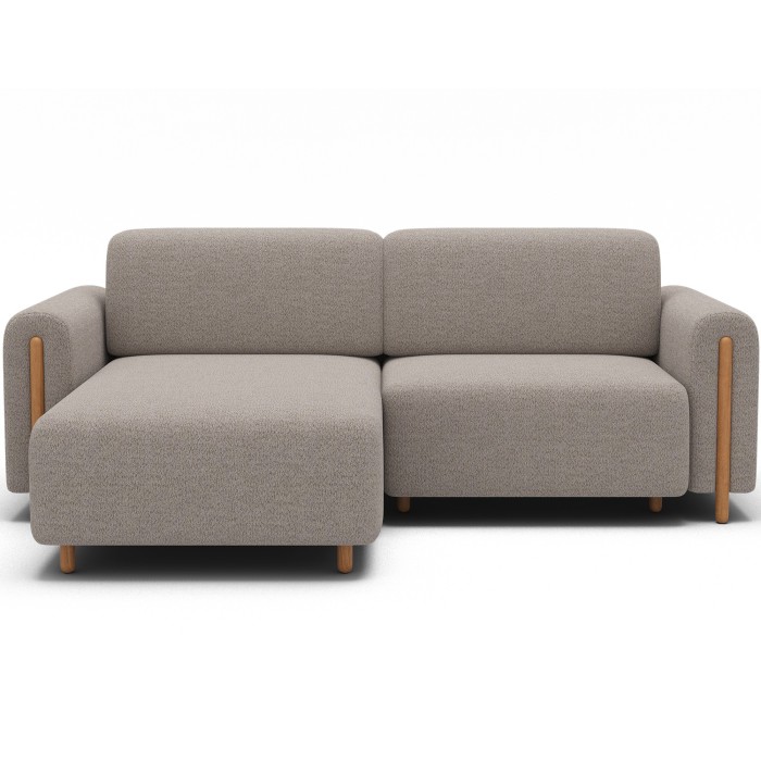 Canapé d’angle convertible ARVESSA beige chenille – Angle gauche avec coffre 