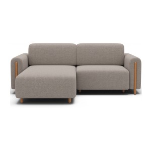Canapé d’angle convertible ARVESSA beige chenille – Angle gauche avec coffre 