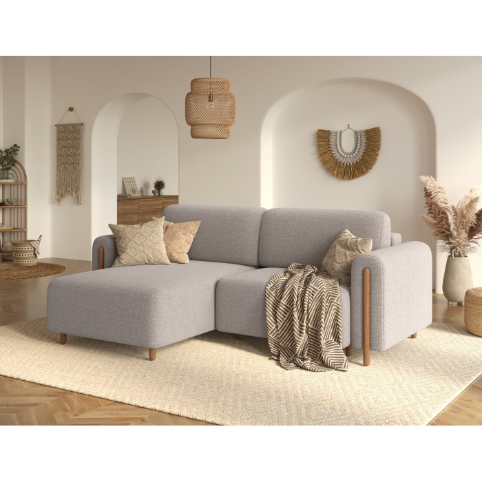 Canapé d’angle convertible ARVESSA beige chenille – Angle gauche avec coffre 