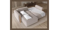 Canapé d’angle convertible ARVESSA beige chenille – Angle gauche avec coffre 