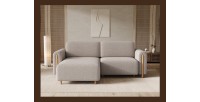 Canapé d’angle convertible ARVESSA beige chenille – Angle gauche avec coffre 