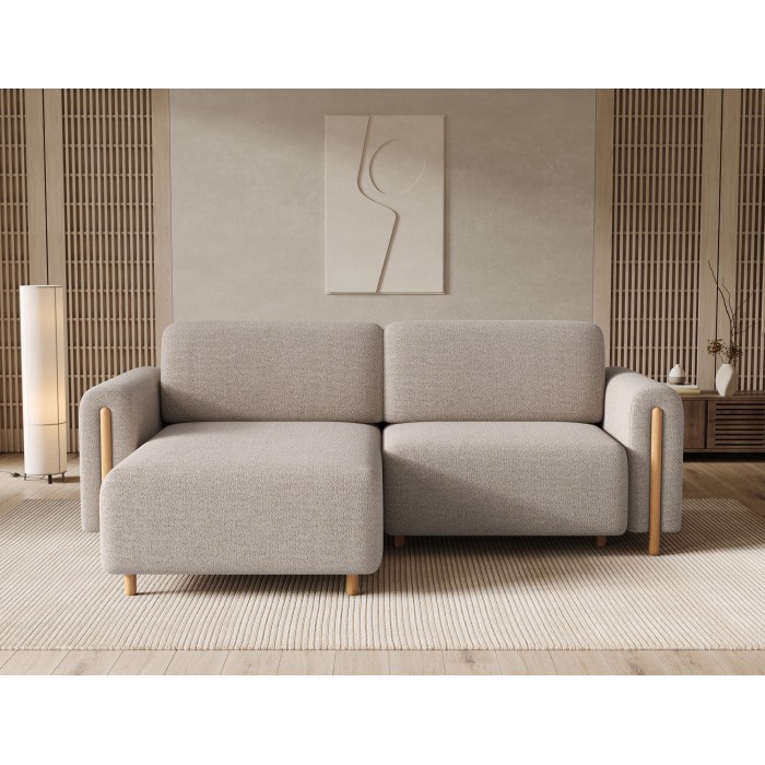 Canapé d’angle convertible ARVESSA beige chenille – Angle gauche avec coffre 