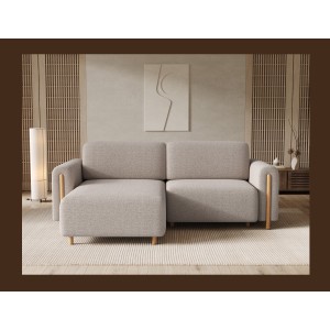 Canapé d’angle convertible ARVESSA beige chenille – Angle gauche avec coffre 
