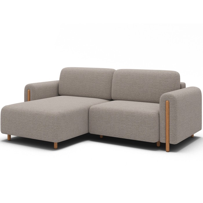 Canapé d’angle convertible ARVESSA beige chenille – Angle gauche avec coffre 