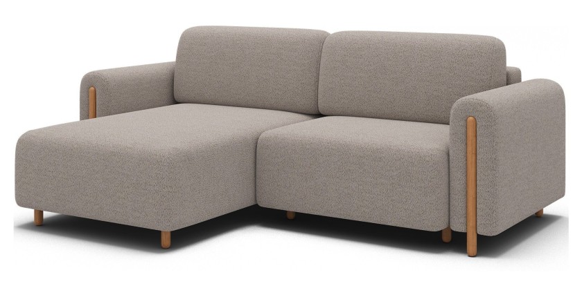 Canapé d’angle convertible ARVESSA beige chenille – Angle gauche avec coffre 