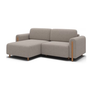 Canapé d’angle convertible ARVESSA beige chenille – Angle gauche avec coffre 